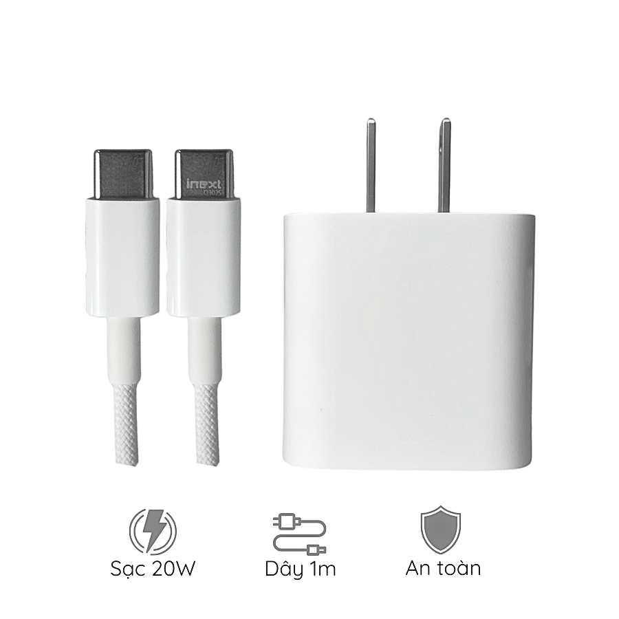 INEXT B03 - Bộ cục sạc kèm cáp sạc nhanh INEXT B03 20W - Type-C to Type-C hoặc Type-C to Lightning